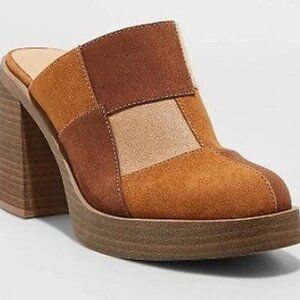 Universal Thread women 10 platform mule 3.5" heels checkered block pattern slip